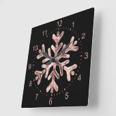 Snowflake Elegant Black en Roos Gold Kerstmis Vierkante Klok (Hoek)