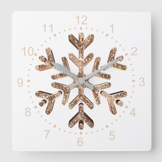 Snowflake Elegant Gold and White Christmas Vierkante Klok (Voorkant)