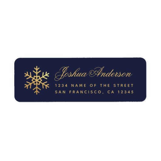 Snowflake Elegant Navy Blue Faux Gold Foil Winter  Etiket (Voorkant)