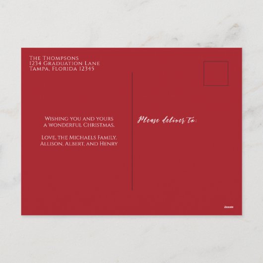 Snowflake Elegant Red 1 Foto Feestdagenkaart (Achterkant)