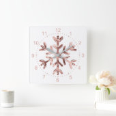 Snowflake Elegant Roos Gold Kerstmis Vierkante Klok (Huis)