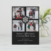 Snowflake Emblem Fotocollage | Black Feestdagenkaart (Staand voorkant)