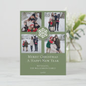 Snowflake Emblem Fotocollage | Green Feestdagenkaart (Staand voorkant)