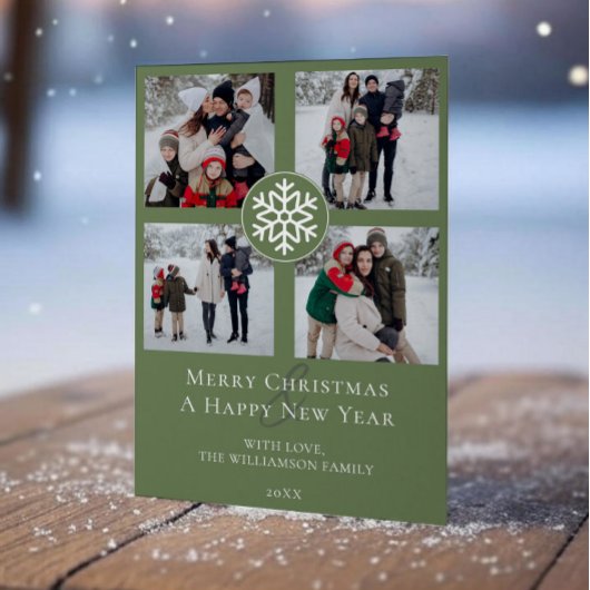 Snowflake Emblem Fotocollage | Green Feestdagenkaart