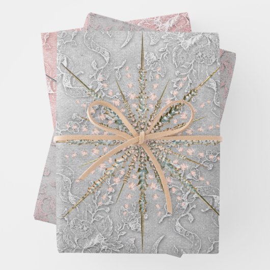 Snowflake en florroze zilverelegant   inpakpapier vel (In situ)