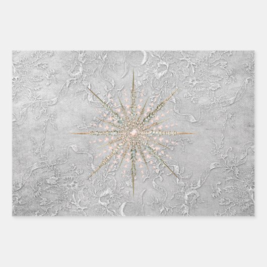 Snowflake en florroze zilverelegant   inpakpapier vel (Voorkant)