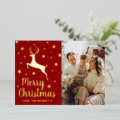 Snowflake en rendierkerstfoto echt folie feestdagenkaart (Staand Voorkant)