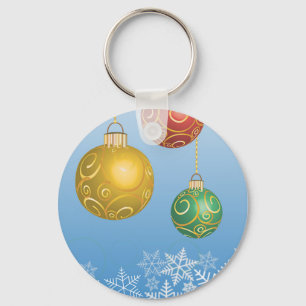 Snowflake en rode, gele, groene kerstbal sleutelhanger