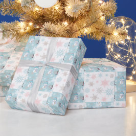 Snowflake en Snowman Cute Kerstmis Cadeaupapier