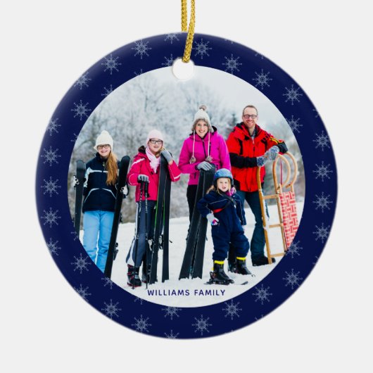 Snowflake Familie Fotonaam Grote klok Keramisch Ornament (Voorkant)
