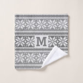 Snowflake Faux Knit Sweater Pattern Monogram Grey Bad Handdoek (Wasdoekje)