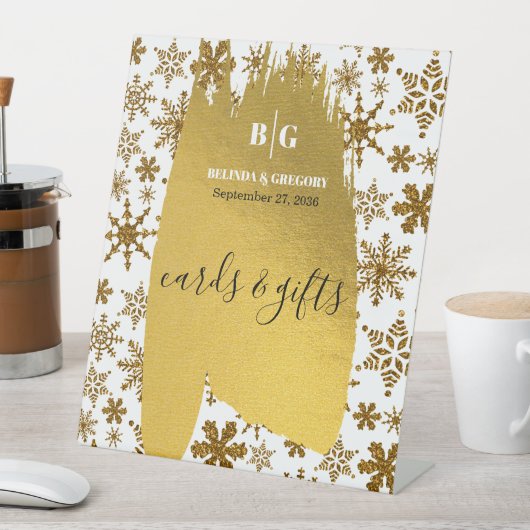 Snowflake feestelijke kerstkaarten en cadeautjes reclamebord met voetstuk (Insitu)