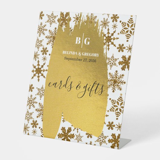 Snowflake feestelijke kerstkaarten en cadeautjes reclamebord met voetstuk (Voorkant)