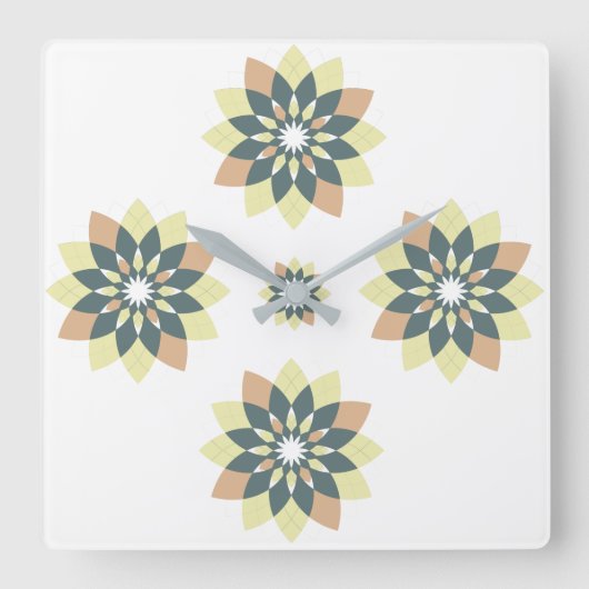 Snowflake Floral Oranje Geel Vierkante Klok (Voorkant)