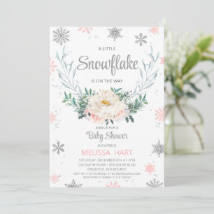Snowflake Floral Wreater Winter Girls Baby shower Kaart