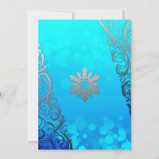 Snowflake Flourishes & Bokeh Winter Wedding Invite Kaart (Achterkant)