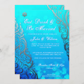 Snowflake Flourishes & Bokeh Winter Wedding Invite Kaart (Voorkant / Achterkant)