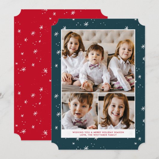 Snowflake Flurry Kerstfeestdag met platte kaart (Voorkant / Achterkant)