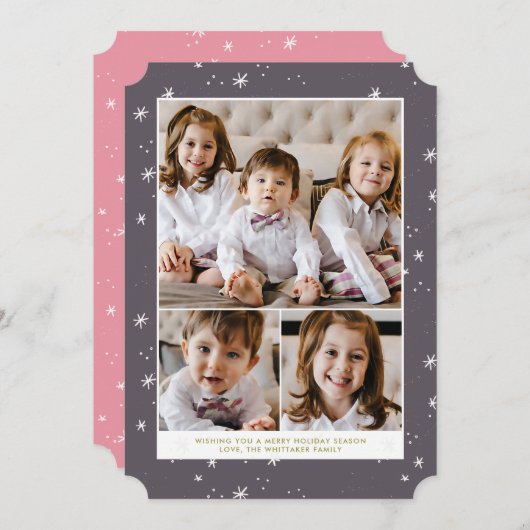 Snowflake Flurry Kerstfeestdag met platte kaart (Voorkant / Achterkant)