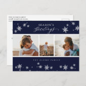 Snowflake Foto Collage Blue Feestdagenkaart (Voorkant / Achterkant)