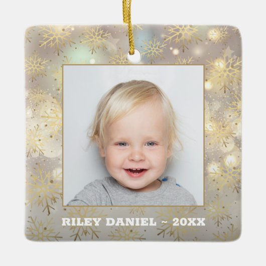 Snowflake Foto Keramisch Ornament (Voorkant)