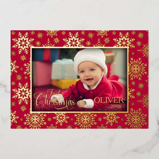 Snowflake Foto Lijst Folie Feestdagenkaart (Voorkant)