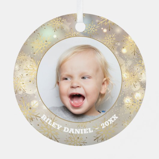 Snowflake Foto Metalen Ornament (Achterkant)