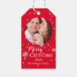 Snowflake-foto van Merry Kerstmis en naam Cadeaulabel