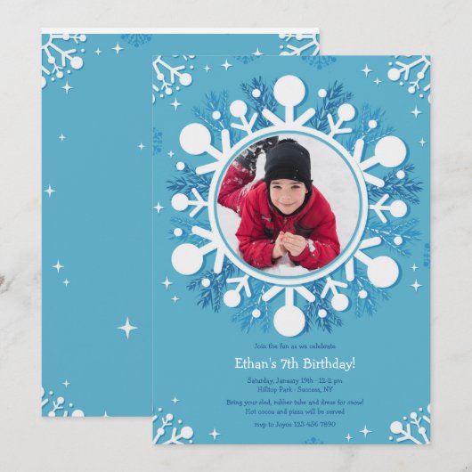 Snowflake Foto Verjaardagsfeest Uitnodiging (Voorkant / Achterkant)