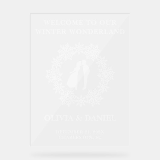 Snowflake Frosted Winter Wedding Welkom Acryl Bord (Voorkant)