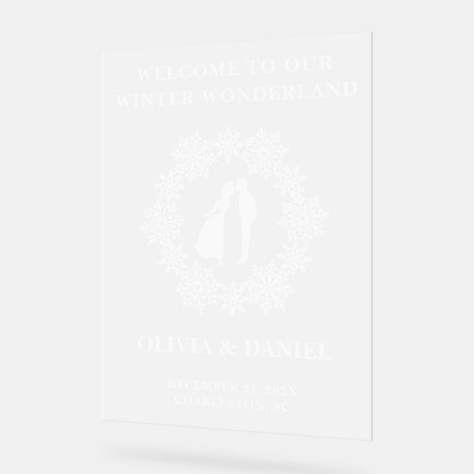 Snowflake Frosted Winter Wedding Welkom Acryl Bord (Hoek)