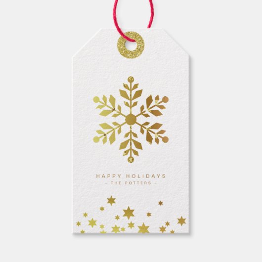 Snowflake | Fun Christmas White & Gold Mini Cadeaulabel (Voorkant)