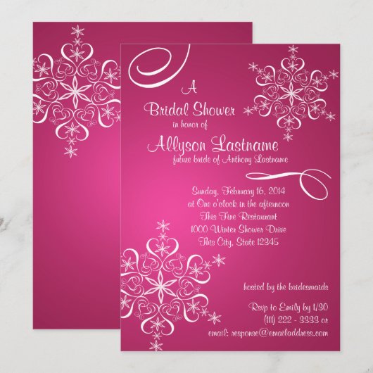 Snowflake Fuschia-Vrijgezellenfeest Kaart (Voorkant / Achterkant)