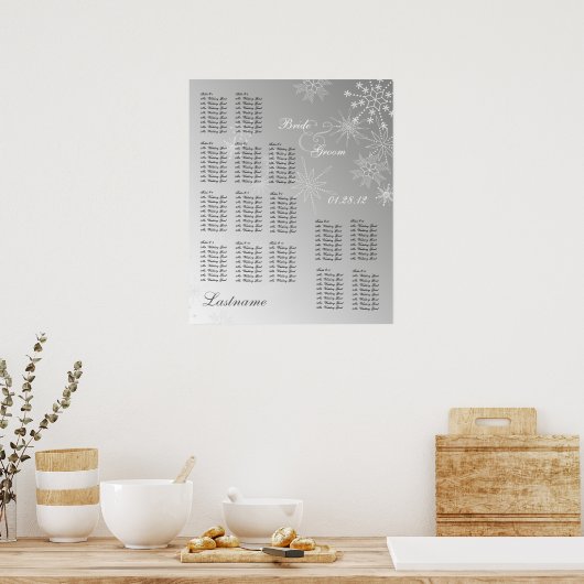 Snowflake Gem Silver Wedding Seding Chart Poster (Keuken)