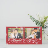 Snowflake Getrouwd en vrolijk 2-Foto Vakantie Kaar Feestdagenkaart (Staand voorkant)