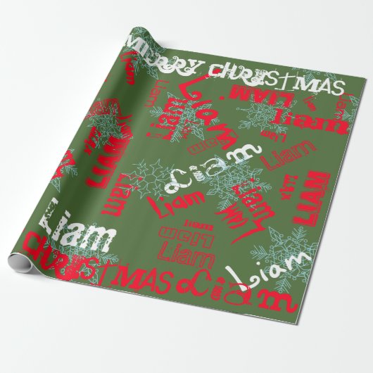 Snowflake Gift Wrap Naam Veranderend Camo Groen, R Cadeaupapier (Uitgerold)