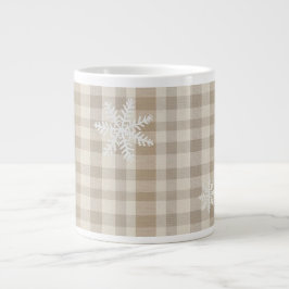 Snowflake Gingham Plaid Mug – Beige & Taupe Rustic Grote Koffiekop