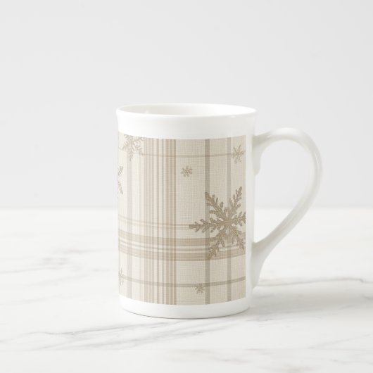 Snowflake Gingham Plaid Mug – Cozy Neutral Farm Porselein Kop (Rechts)
