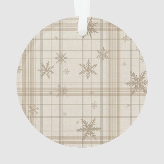 Snowflake Gingham Plaid Ornament – Neutral Beige (achterkant)