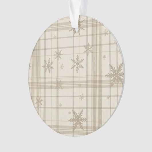Snowflake Gingham Plaid Ornament – Neutral Beige (voorkant)