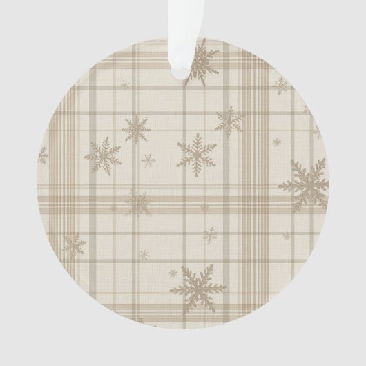 Snowflake Gingham Plaid Ornament – Neutral Beige (voorkant)