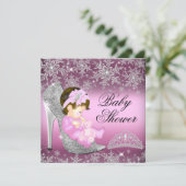 Snowflake Glitter Shoe Girl Baby shower Uitnodigin Kaart (Staand voorkant)