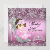 Snowflake Glitter Shoe Girl Baby shower Uitnodigin Kaart (Voorkant)