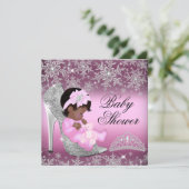 Snowflake Glitter Shoe Pink Baby shower Uitnodigen Kaart (Staand voorkant)
