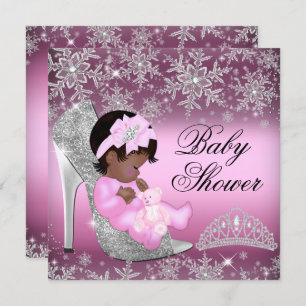 Snowflake Glitter Shoe Pink Baby shower Uitnodigen Kaart