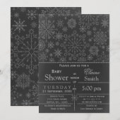 Snowflake glitter Silver Winter Baby shower Invite Kaart (Voorkant / Achterkant)