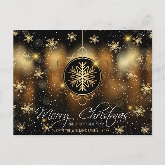 Snowflake Gold Black serie Foto van Merry Kerstmis Feestdagenkaart (Voorkant)