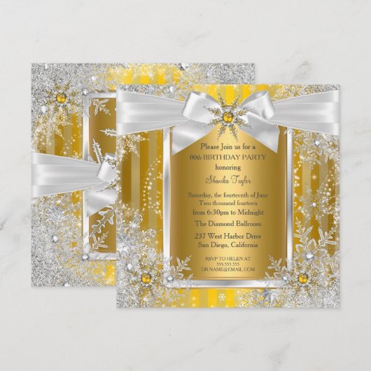 Snowflake Gold Silver Bow Winter Wonderland Kaart (Voorkant / Achterkant)