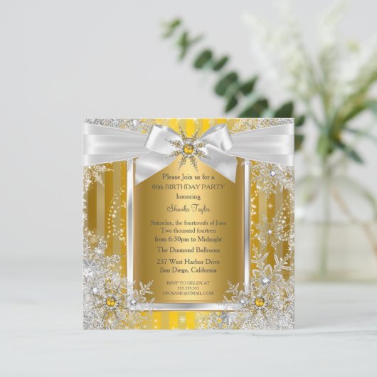 Snowflake Gold Silver Bow Winter Wonderland Kaart (Staand voorkant)