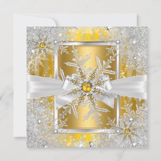 Snowflake Gold Silver Bow Winter Wonderland Kaart (Achterkant)